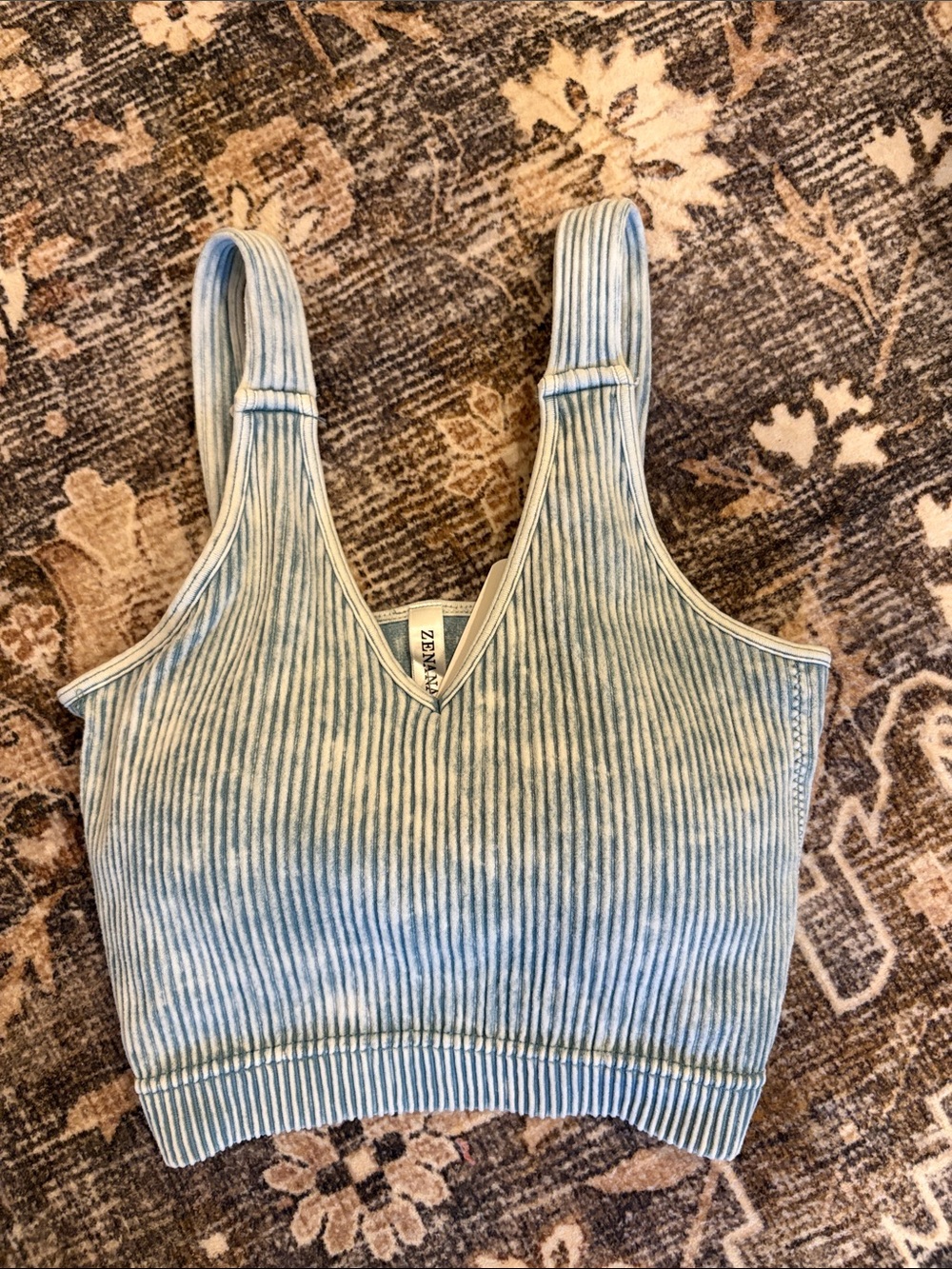 Zenana Outfitters Light Blue Ribbed V-Neck Crop Tank